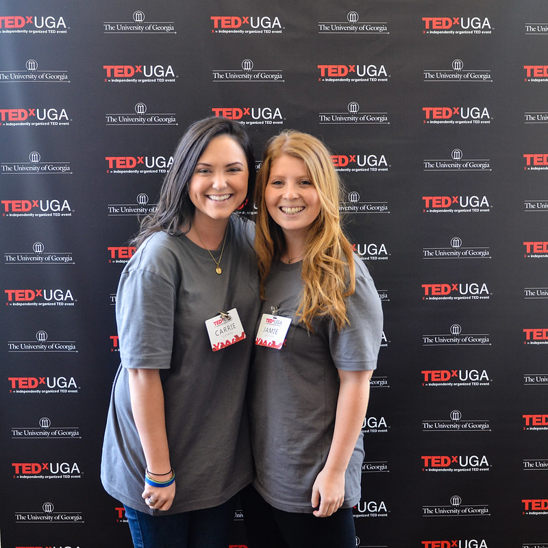 Two girls pose for the photobooth at TEDxUGA 2015: Plus